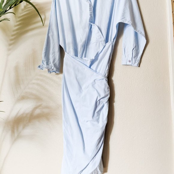 Monday Muse Light Blue Cotton Wrap Shirtdress Size Small - Picture 3 of 10